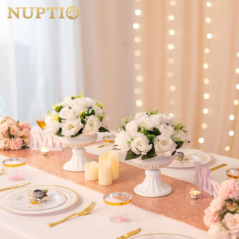 NUPTIO White Flower Centerpieces for Tables: 10 Pcs Artificial Flower Ball Arrangement for Wedding Party - 9.5 Inch Diameter Fake Floral Rose for Bridal Shower Decorations - Image 4
